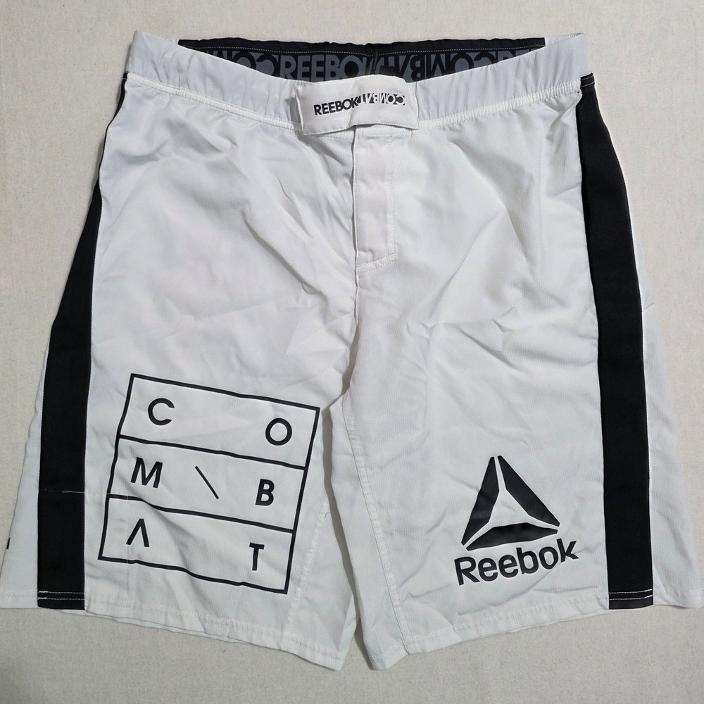 Reebok Mens 34 White Combat MMA UFC Speedwick Performance Graphic Shorts S99253